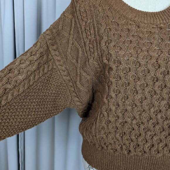 Beige Botany Cable Knit Open Back Wool Blend Sweater Brown Size Small - Picture 10 of 13